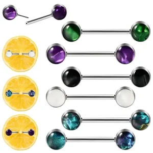 316L Stainless Steel Studs Shell Multicolor 14G Straight Barbell No Thread Piercing Nipple Ring Wedding Trendy Jewelry