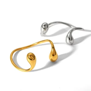 316L Stainless Steel Twisted Waterdrop Cuff Open Bracelet Bangle for Women Minimalist Fashion Trendy Chic Jewelry