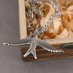 316L Stainless Steel Viking Swallow Pendant Necklace Norse Mythology Bird Eagle Biker Amulet Tarnish Resistant RTS