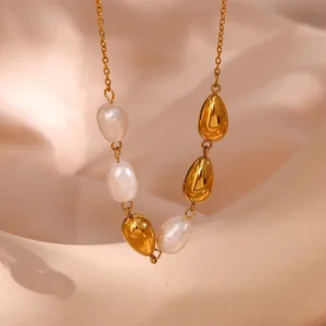 316L Stainless Steel Waterproof Jewelry Light Luxury Collarbone Chain Jewellery Teardrop Beads Freshwater Pearl Pendant Necklace