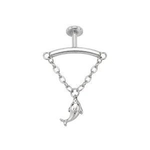 316L Surgical Stainless Steel Body Piercing Jewelry Stainless Steel Fringed Dolphin Pendant Fashion Style Internally Thread