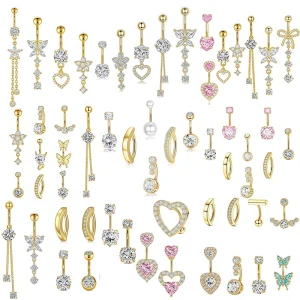 316L Surgical Stainless Steel Studs Heart Pendant Heart Belly Ring Zircon Butterfly Fashion Body Piercing Jewelry