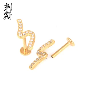 316L Surgical Steel Internally Threaded Labret with CZ Paved Wave Top