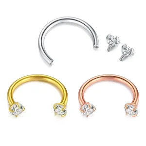 316l Surgical Steel Curved Barbell Zircon Horseshoe Circular Fashion Body Jewelry Faux Titanium Piercing Nose