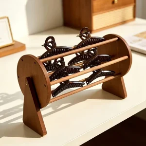 360 Rotating Wood Hair Claw Clip Holder Organizer Spinning Barrel Rack Scrunchie Barrette Headband Vanity Storage Stand