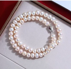 3A White Freshwater Pearl Strand 3 10mm 925 Silver Clasp Fashion Jewelry Making Button Necklaces