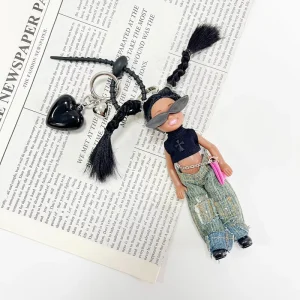 3D Black Girl Doll Alloy Carabiner Keychain Woven Eco Friendly Street Style Fashion Bag Charm Y2K Pendant