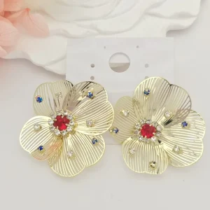 3D Filigree Flower Stud Earrings 14k Gold Plated Women’s Trendy Floral Earrings Fashion Jewelry for Party