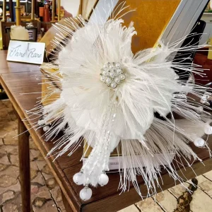 3D Floral Applique Pearl Feather Hairpins Handmade Fabric Flowers Unisex Elegant 11x15cm Wedding Bridal DIY Hair Accessories