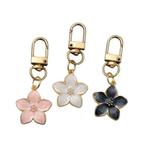 3D Metal Key Chains Cute Enamel Black Pink White Small Flower Designer Keychain Bag Fashion Pendants Charms