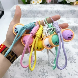 3D PVC Lanyard Cute Cartoon Dumpling Backpack Key Chain Colorful Pendant Stress Relief Toy for Kids