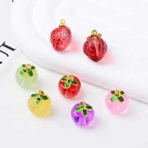 3D Simulation Fruit Strawberry Apple Charms Cute Sweet Resin Pendants for DIY Earrings Hair Ornaments Bag Jewelry Accessories