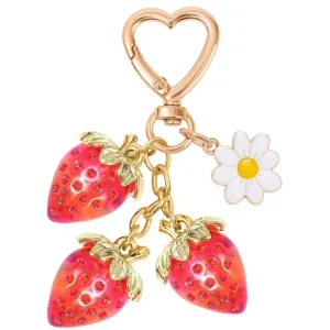 3D Strawberry Acrylic Keychains Sweet Flower Fruit Design Heart Keyting Phone Bag Charm Car Key Chain for Women Gift