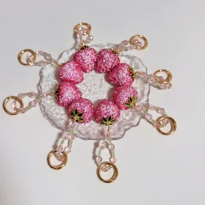 3D Strawberry Rhinestone Bling Bling Keychain Bag Charm Mobile Phone Pendant