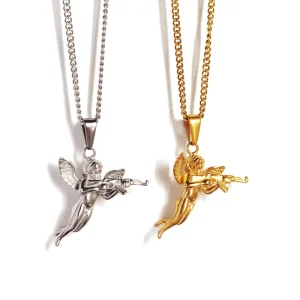 3D Top Quality Hot Jewelry Gold Silver Cute Angel Baby of Death With AK Gun Necklace Rope Stainless Steel