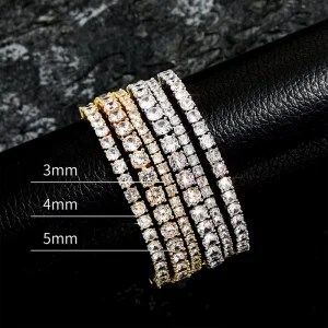 3MM 4MM 5MM 18k Gold Pvd Plated Tennis Bracelet Women Men Cubic Zircon Fine Fashion Cuff Bracelet Women’s Bangles Jewelry