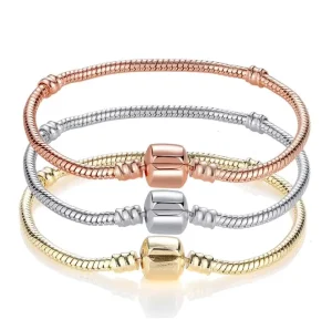 3MM Snake Chain Basic Bracelet for Women Rose Gold Plating Made From Copper Brass Material Fashionable Charm Bracelets