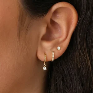 3PCS Copper Zircon Flower Pendant Hoop Earrings Set for Women Simple Small Gold Color Cartilage Piercing Fashion Jewelry