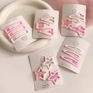 3PCS Set Hot Pink Star Hair Clips for Girls Non Slip Baby Hair Barrettes Set Side Bangs Clips for Toddler Daily School Use