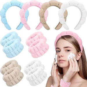 3PCS Spa Headband for Washing Face Wristband Set Sponge Makeup Headband Wrist Towels Bubble Hairband for Women Hair Accessories