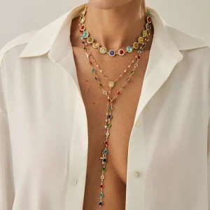 3Pcs/Set Charms Multi Color Crystal Chain Cross Necklace for Women Stacked Lady Clavicle Chains Accessories Fashion Jewelry Gift