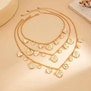 3Pcs/Set Vintage Stacked Irregular Disc Zinc Alloy Pendants Necklace Women Charms Choker Collar Accessories IGI Certified