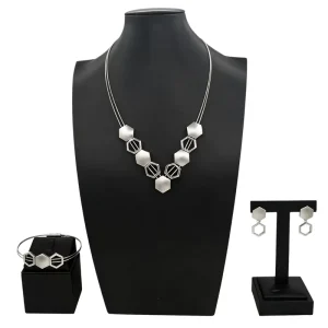 3Pcs Three Tone Stylish Gold Plating Jewelry Set CZ Crystal Necklace Bracelet Earrings HD2501016