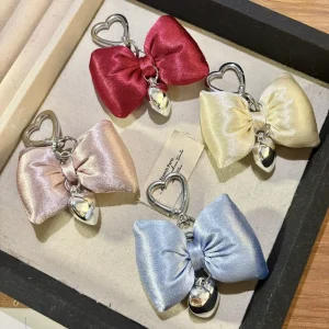 3d Bow Keychain Silver Heart Charm Elegant Bag Pendant Women Fashion Bowknot Handbag Accessories Gift