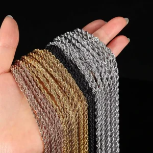 3mm Fashion Twist Chain Necklace Stainless Steel Jewelry 18K Gold Plated Rope Chains Necklace Costume Jewelry
