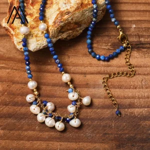 3mm Gemstone Beads Natural Pearl Pendant Necklace With Gold Plated Chain Fashion Jewelry Gift