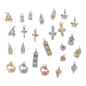 3pcs lot Copper Mini Zircon Charms Mixed Style Beetle Pineapple Cross Star Heart Pendants Silver Gold Plated DIY Making