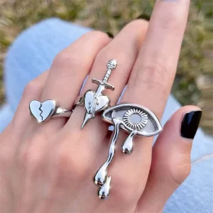 3pcs set Punk Finger Rings for Women Hip Hop Jewelry Fashion Heart Eye Ring