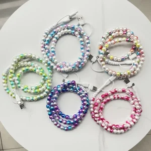 4 In 1 Dual Beaded Phone Charger Splash ink Pearl Beaded Phone Charger Seneca 4 Ways Acrylic Beaded Charging Cables