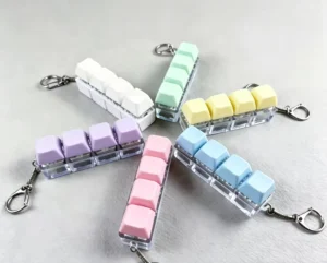 4-Key Mini Keyboard Fidget Keychain, Custom Color Caps Stress Relief Toy Portable Bag Charm Gift for All Ages