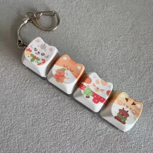 4 Keys Christmas Cute Cat Kitty PBT Keycap Mechanical Switch Clicker ASMR Stress Relief Decompression Keyboard Fidget Keychain