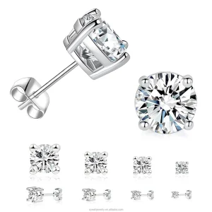 4 Pairs 3 4 5 6mm Cubic Zirconia Brass Stud Earrings Hypoallergenic Jewelry for Women