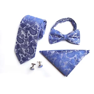 4 Pcs Set 8cm Men Formal Ties Set Luxury Paisley Silk Necktie Sets with Cufflinks Bowtie Pocket Square