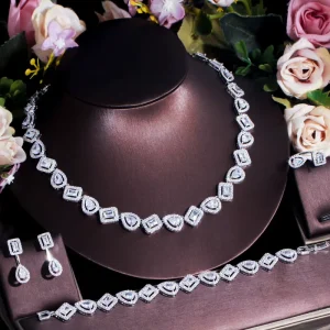 4 Pcs Vintage Flower Drop Emerald Green Big Cubic Zircon Silver Plated Dubai Women Party Costume Jewelry Sets for Brides Wedding