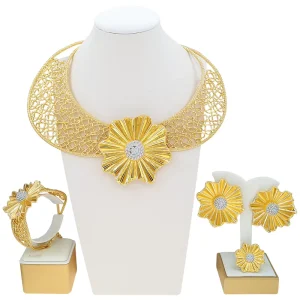 4 Pcs Women Jewelry Set Necklace Earrings Ring and Bracelet Set