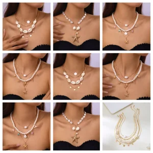 4-Piece Fashion Jewelry Set Necklace Bracelet Earrings Beach Ocean Theme Alloy Gold Plated
