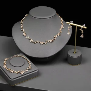 4-Piece Leaf Necklace, Earrings and Bracelet Jewelry Set for Bridal Parties and Weddings