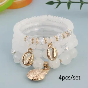 4 Sets Bohemian Creative Bracelet Women’s Jewelry Conch Shell Crystal Multi Layer Beaded Fashion Jewelry