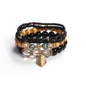 4 Sets Fashion Bohemian Stackable Bead Bracelets for Women Stretch Bohemian Style Crystal Heart Beaded Bracelets