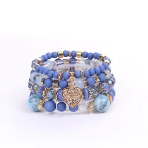 4 Sets Fashion Bohemian Stackable Bead Bracelets for Women Stretch Style Crystal Heart Beaded Bracelets