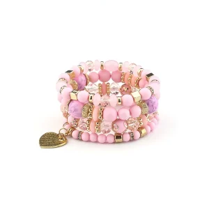 4 Sets Fashion Bohemian Stackable Bead Bracelets for Women Stretch Style Crystal Heart Beaded Bracelets