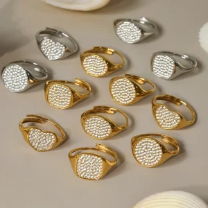 4 Styles Fashion Jewelry Rings Zircon Paved Stainless Steel Rings Jewelry Women Waterproof 18k Gold Plated Ring