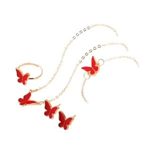 4-piece Set of Jewelry Butterfly Necklace Stud Earrings Rings and Bracelets for Women