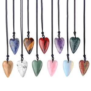 40mm Natural Crystal Agate Quartz Love Pendant Heart Necklace Classic Style with Link Chain and Ball Shape for Gift