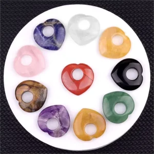 40mm Natural Stone Agate Crystals Large Hole Heart Shape Pendants & Charms for Jewelry Making DIY Accessory Fashion Necklaces