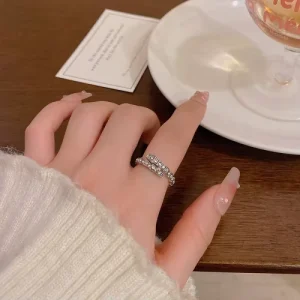 425 Fashion Party Jewelry CZ Rings New Trendy Flower Pattern Two Layers Zircon Band Adjustable Hollow Design Ring for Women Girl